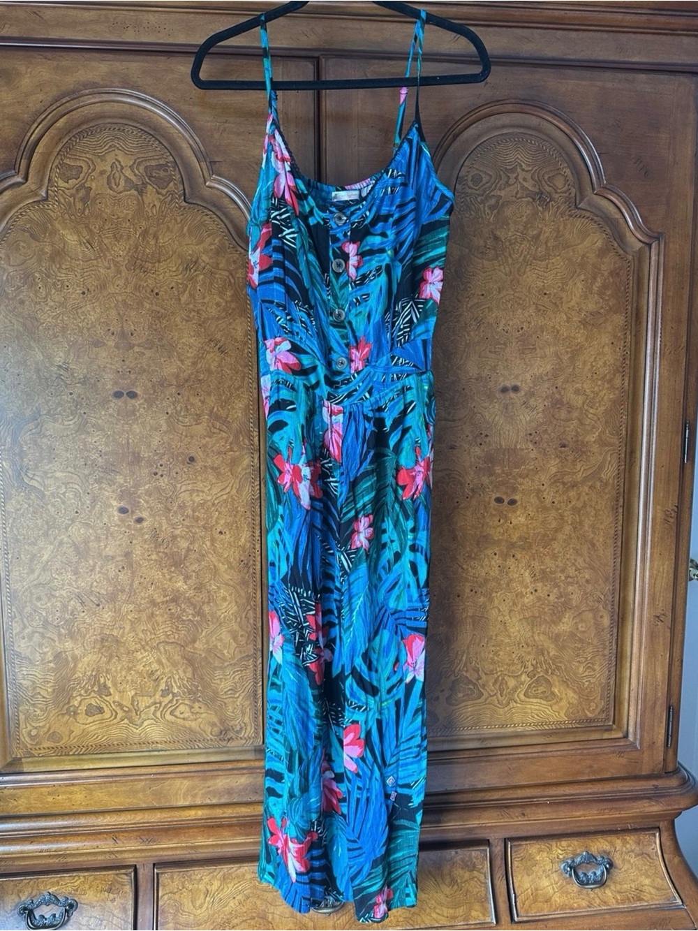Rise & Bloom Tropical Floral Wide Leg Jumpsuit Women’s Medium Adjustable Straps